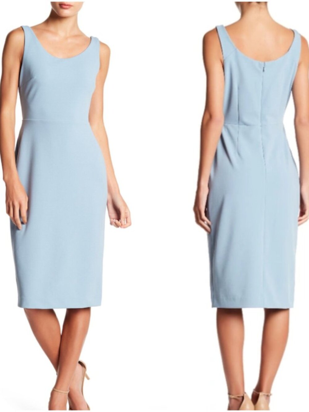 Betsey Johnson Scuba Crepe Sleeveless Midi Sheath Tank Dress Blue Grey 14 Plus